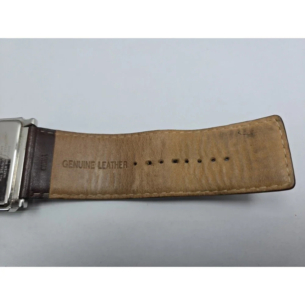 Kenneth Cole Reaction Mens Tank Brown Dial Date Leather Watch New Battery *READ